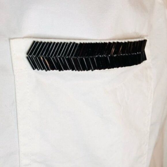 J.Crew Factory Beaded Pocket Half Button Down Cotton Tunic Shirt Ivory White M - Picture 5 of 8